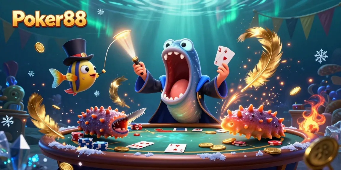 Engage with Poker88's exciting card tricks showcased by a magician eel and friends.