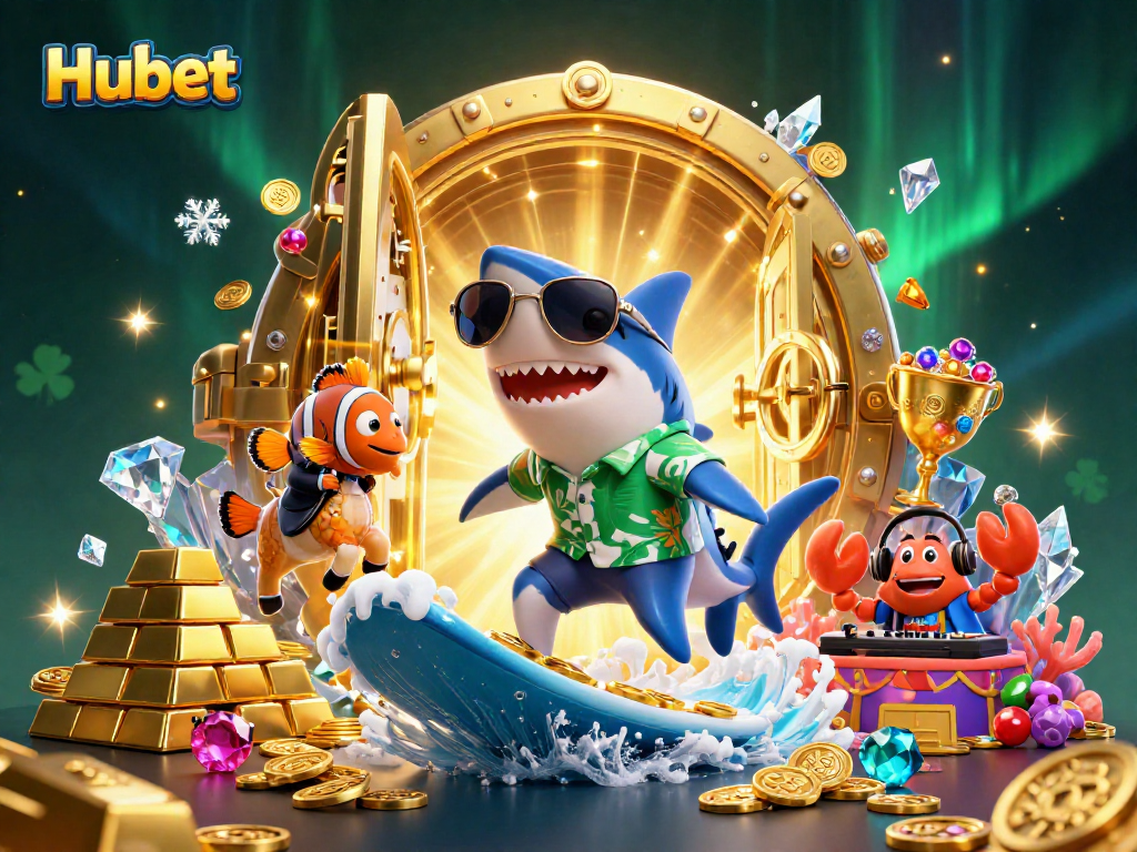 Hubet offers thrilling gaming experiences featuring a hammer-head shark surfing gold coins.