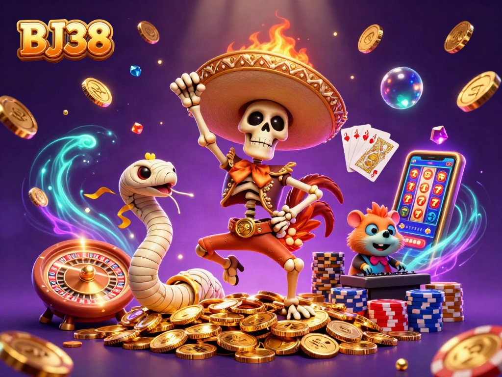 Engage in thrilling gameplay at BJ38 with a vibrant 3D casino scene filled with excitement.