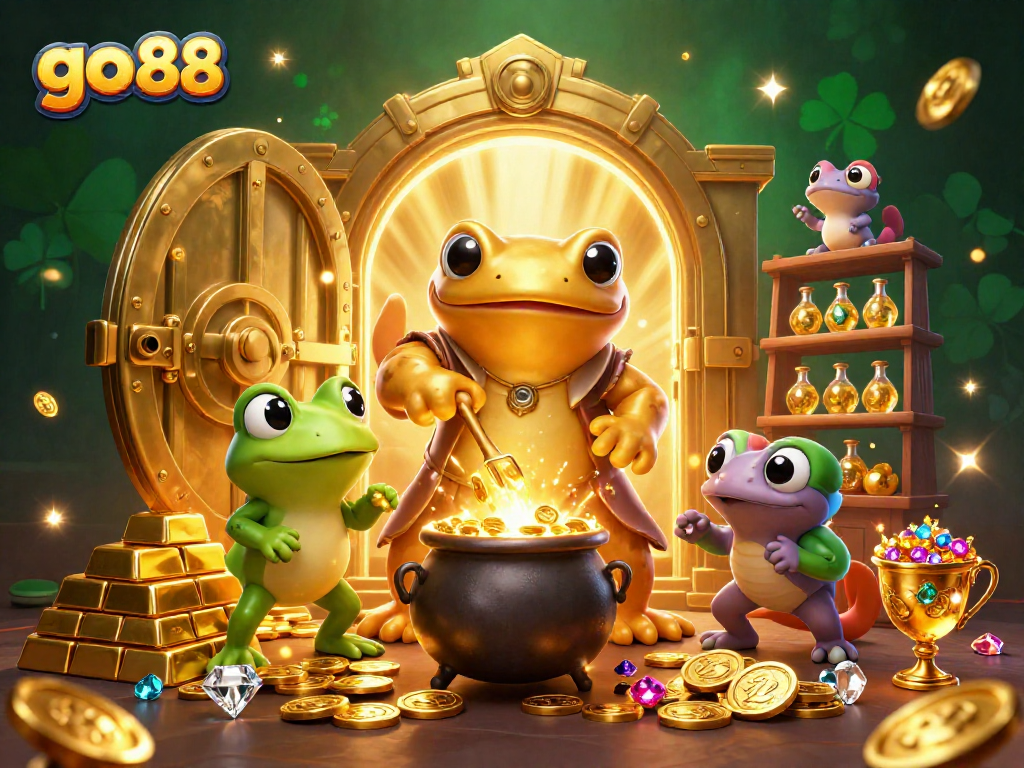 Experience the excitement of go 88 with golden treasures and alchemical wonders in a vibrant casino setting.