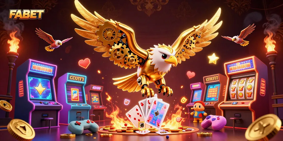 Experience thrilling FABET action through a vibrant 3D illustration featuring an eagle and jackpot elements.
