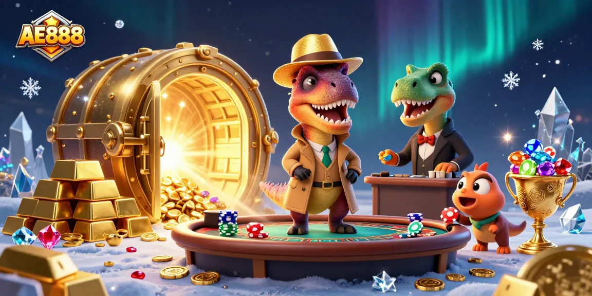 AE888 velociraptor card counter blending in at a blackjack table amidst treasure and excitement.