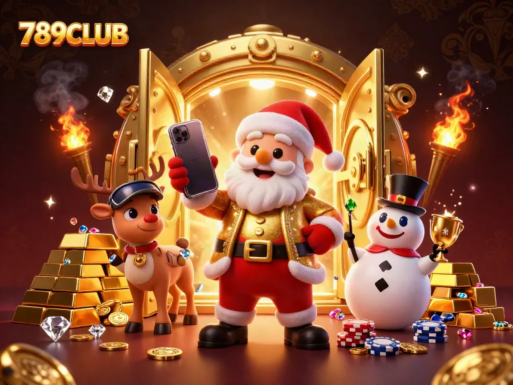 Experience winning thrills with 789CLUB as Santa celebrates jackpot victories in a vibrant casino.