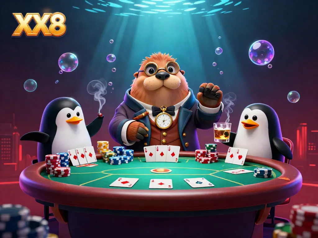 Experience thrilling poker action with the jolly walrus and friends in XX8's underwater casino.