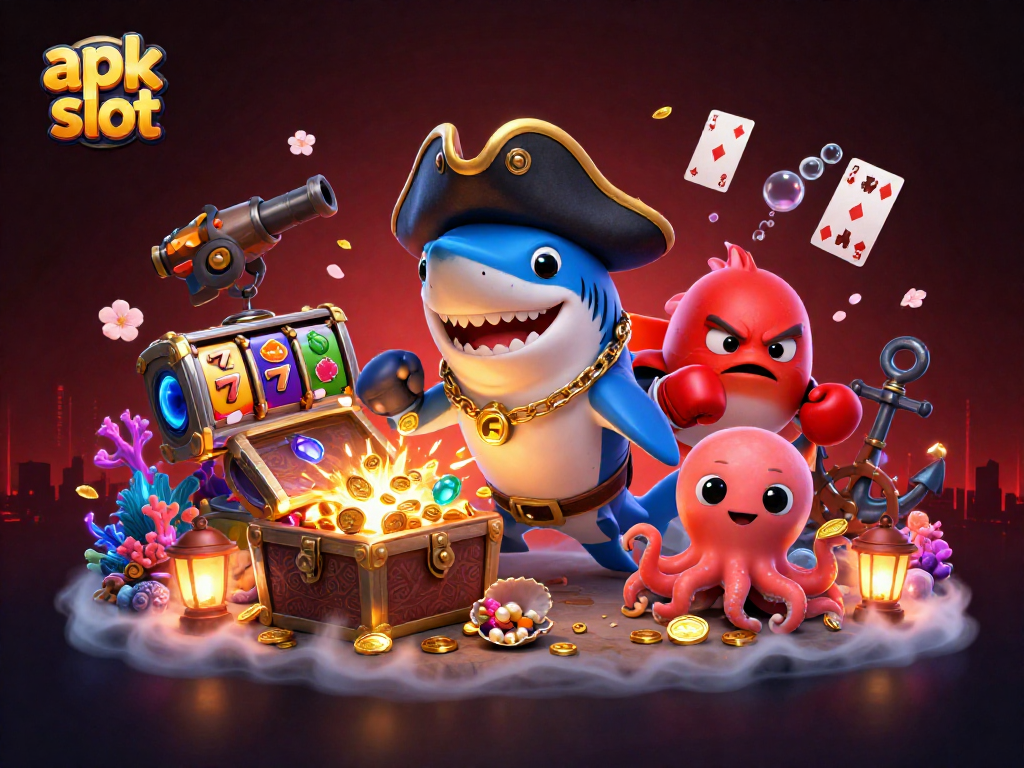 Menang besar di apk slot dengan hiu kartun 3D dan teman-temannya yang seru.
