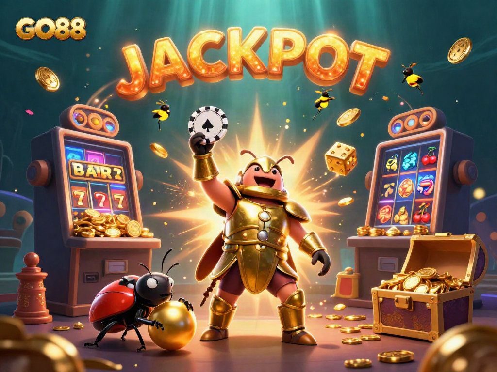 Experience the excitement of GO88 with vibrant casino-themed elements in this digital illustration.