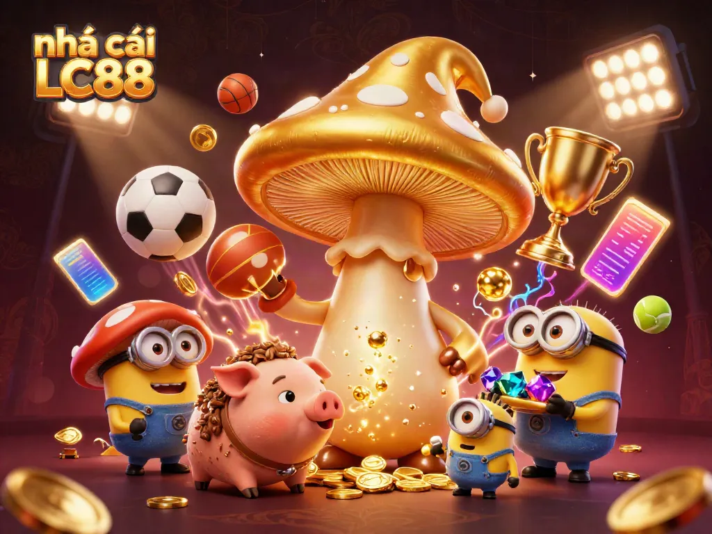 Experience the thrill of nhà cái LC88 with a whimsical wizard, treasure, and sports betting elements.