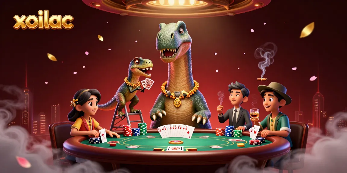 Experience exciting gameplay with xoilac's dynamic cartoon brontosaurus poker scene.