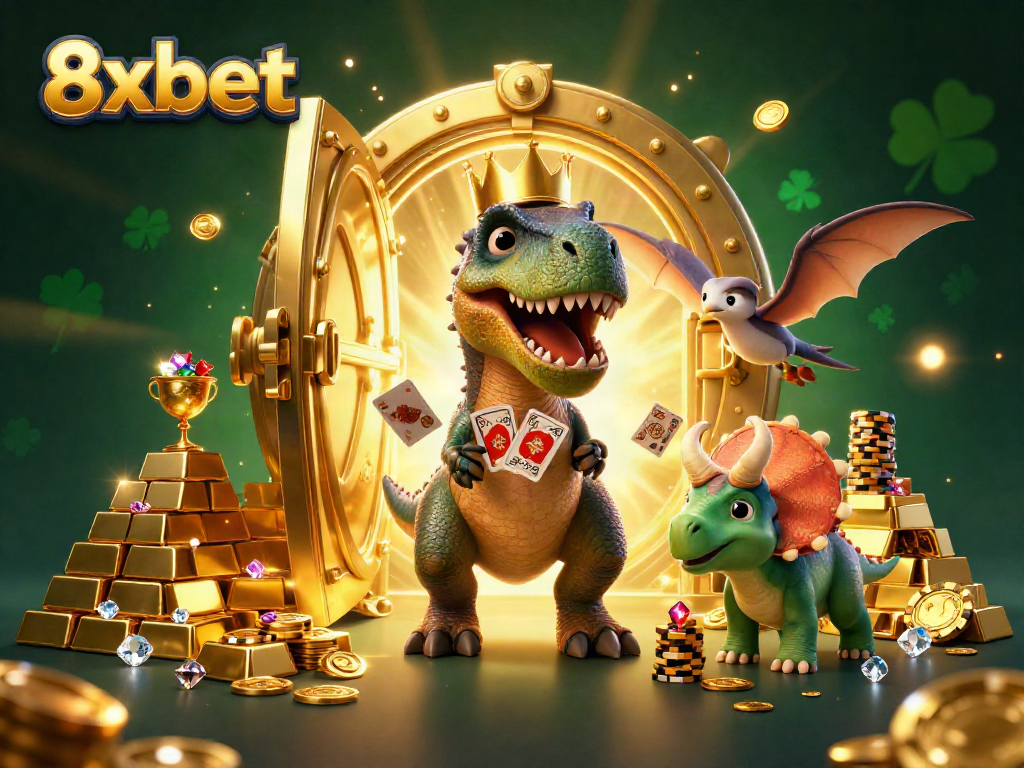 Engage with 8xbet's exciting 3D casino world featuring animated characters and dazzling treasures.