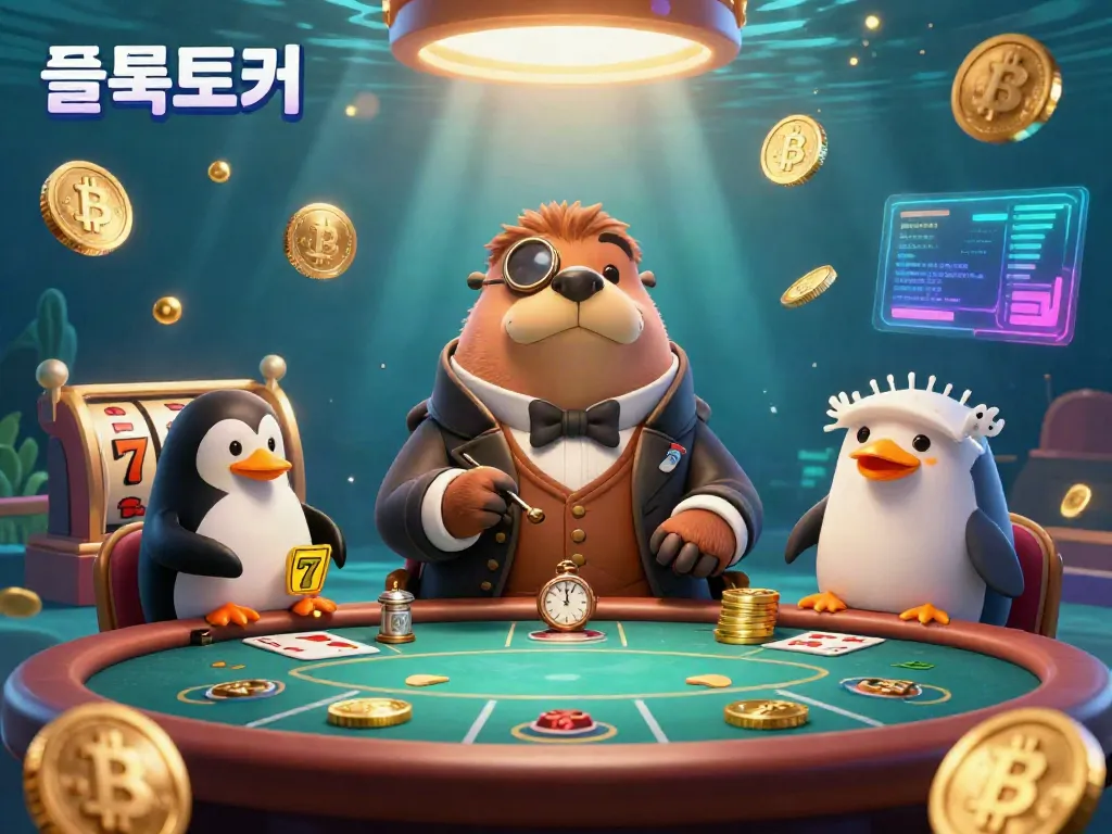 슬롯토커에서 슬롯머신과 행운의 7로 구성된 수중 카지노 장면을 담은 일러스트입니다.