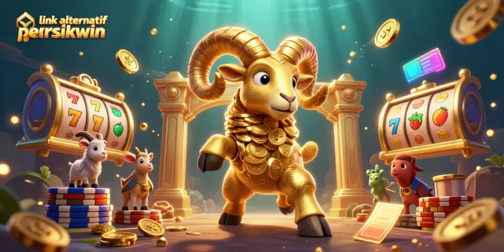 Permainan menarik di link alternatif persikwin dengan simbol slot dan koin emas.