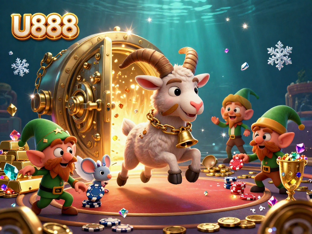 Experience U888's vibrant casino scene with merry chaos as characters engage in thrilling games.