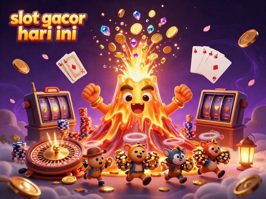 Experience the excitement of slot gacor hari ini with treasures erupting from a golden volcano.