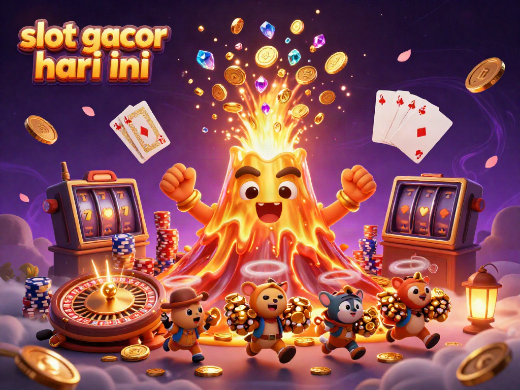 Experience the excitement of slot gacor hari ini with treasures erupting from a golden volcano.