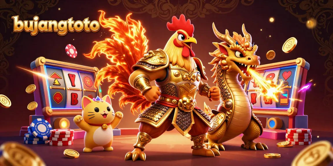 Experience thrilling cockfighting action at bujangtoto with our vibrant animated digital illustration.