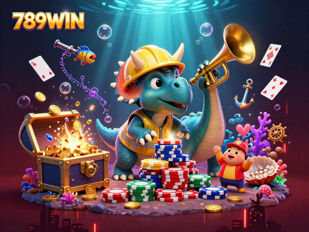 Unleash winning strategies at 789WIN with a vibrant 3D scene of engaging characters and casino elements.