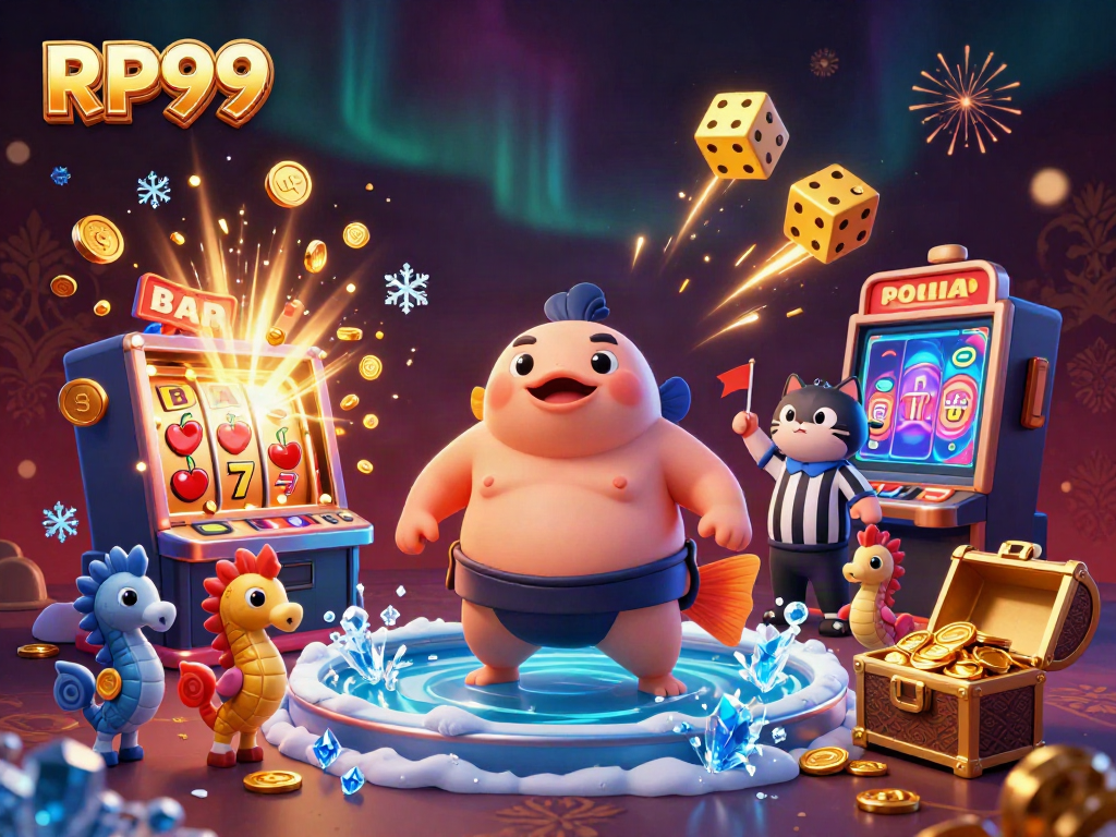 Engage with RP99 slot gaming excitement in a vibrant 3D underwater casino scene featuring iconic symbols.