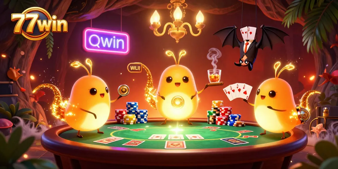 Experience the thrill with 77win as glowworms light up a vibrant cave casino scene.