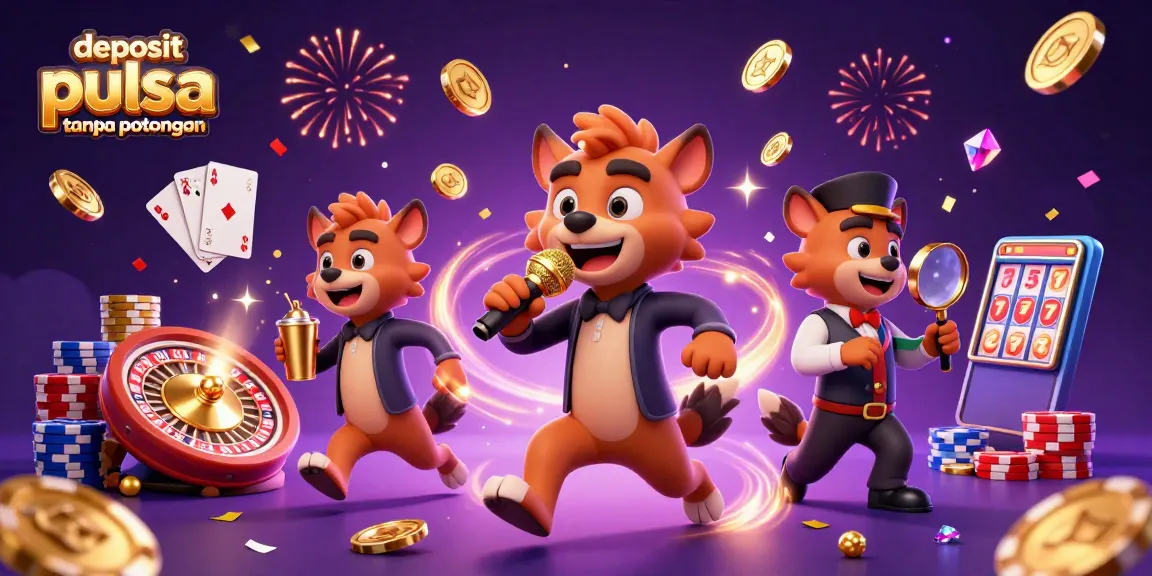 Experience thrilling wins with deposit pulsa tanpa potongan in this lively casino scene with hyena characters.