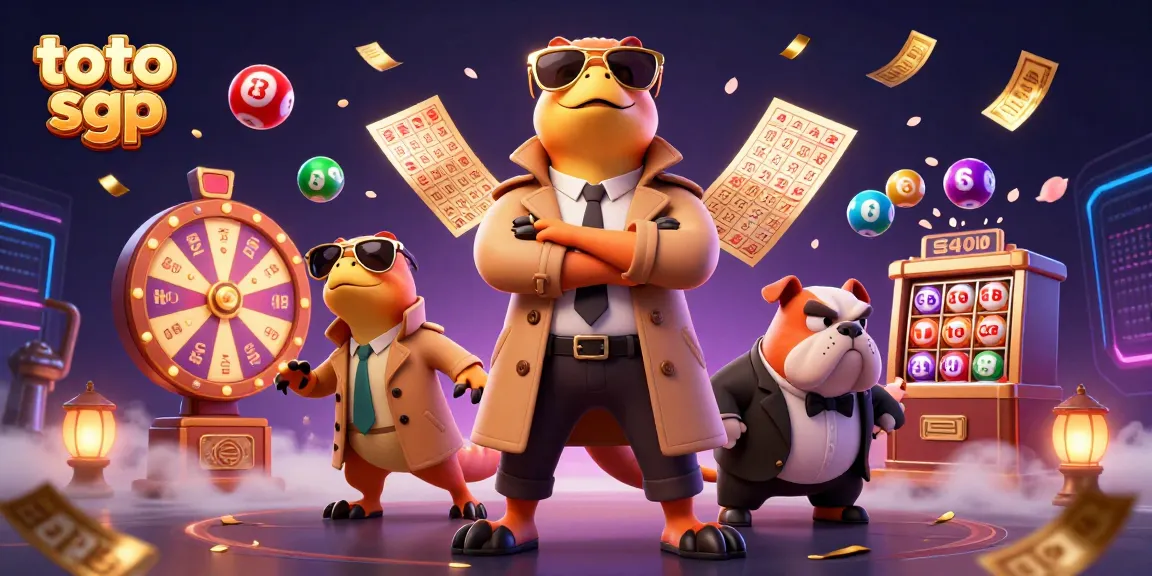 Engage in the excitement of toto sgp with cartoon raptors, a bouncer, and dynamic lottery elements.
