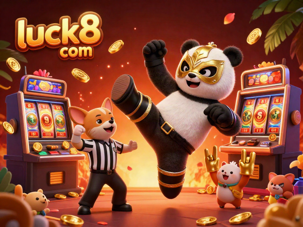 Experience exciting games at luck8 com with our dynamic 3D casino illustration featuring playful characters.