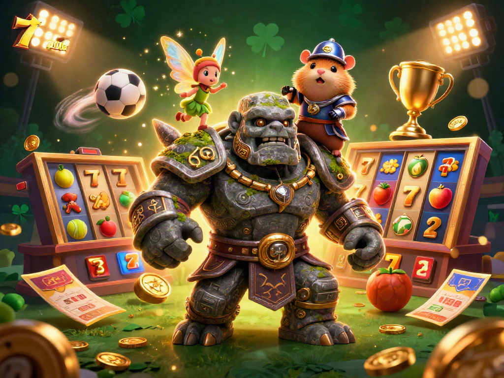 Engage with 789CLUB's vibrant slots and magical characters in a dynamic casino illustration.