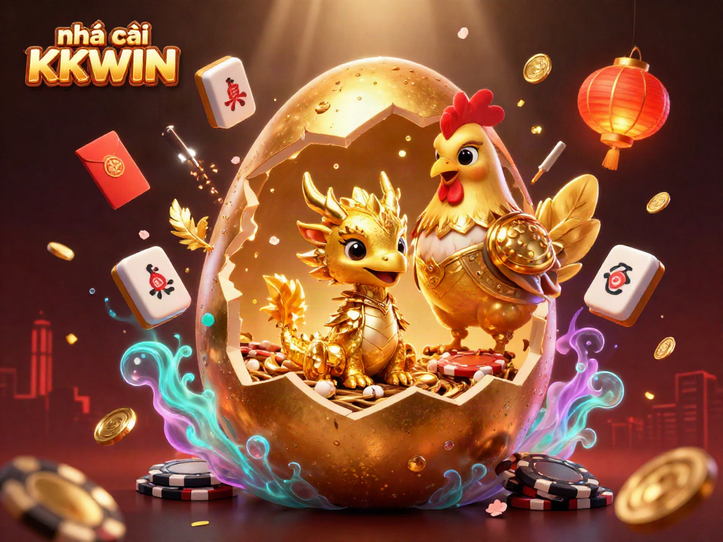 Experience winning excitement at nhà cái KKWIN with a dynamic dragon scene surrounded by casino elements.