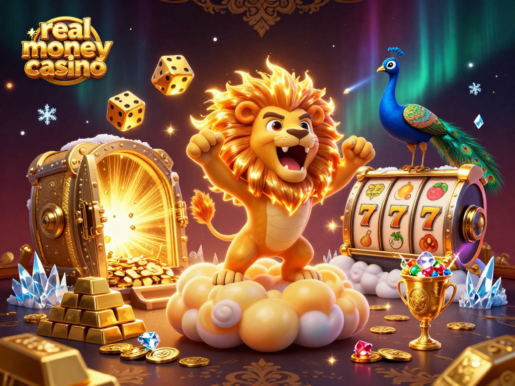 Engage in a thrilling real money casino adventure with dynamic slot elements and vibrant characters.