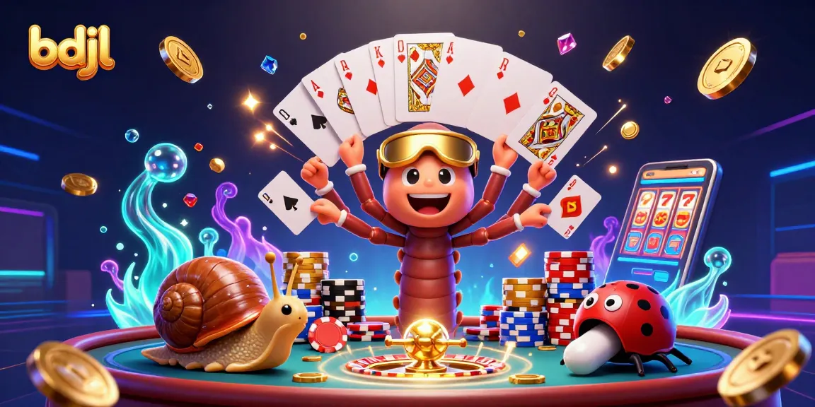 Engage with bdjl's thrilling 3D casino scene showcasing a millipede dealer and vibrant game elements.