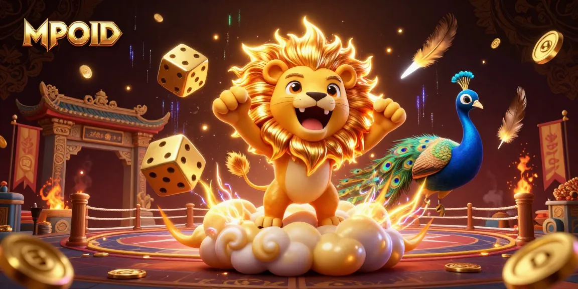 MPOID brings excitement to the casino scene featuring a roaring lion and tumbling dice.
