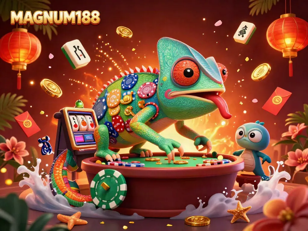 Experience the excitement of MAGNUM188 casino with dynamic gaming elements and colorful characters.