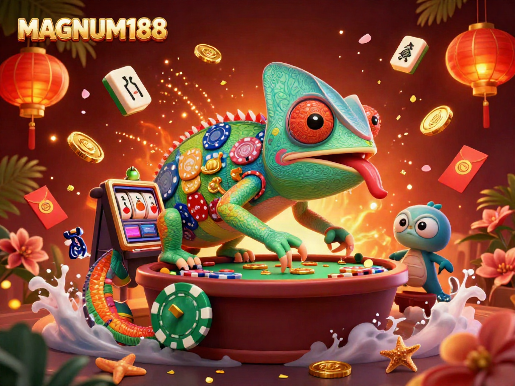 Experience the excitement of MAGNUM188 casino with dynamic gaming elements and colorful characters.