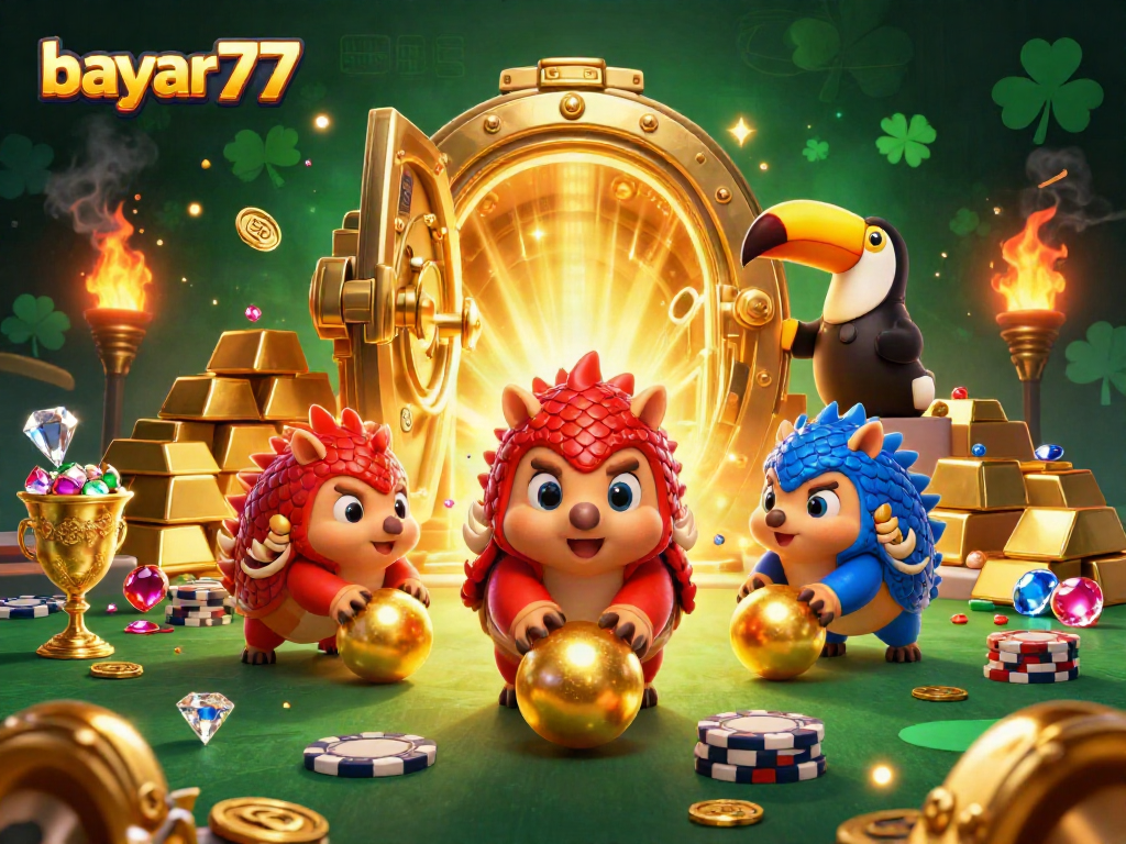 Experience thrilling gameplay at bayar77 with competitive pangolins amidst vibrant golden treasures.