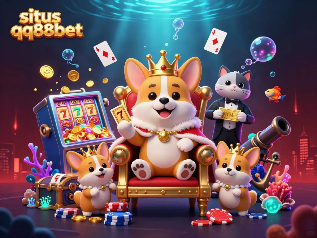 Experience the vibrant excitement with situs qq88bet's royal corgi theme set among magical casino treasures.