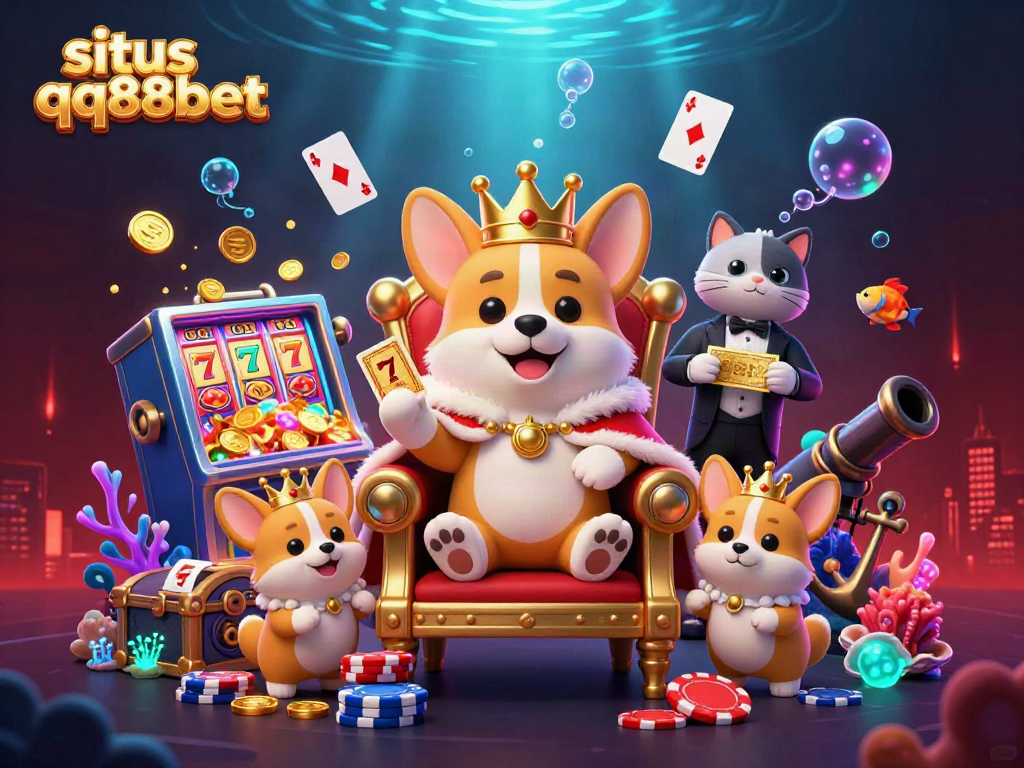 Experience the vibrant excitement with situs qq88bet's royal corgi theme set among magical casino treasures.
