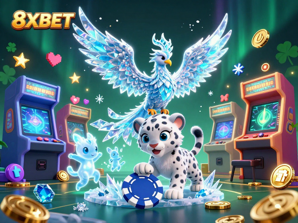 Experience the excitement of 8XBET with a vibrant illustration showcasing a fantasy casino scene.