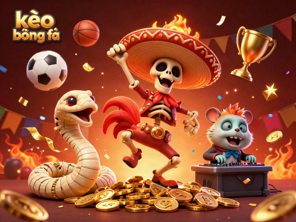 Celebrate kèo bóng đá with our vibrant illustration featuring sports icons in a festive setting, showcasing winning energy.