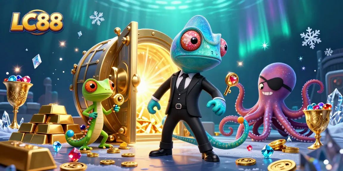 LC88 offers immersive gaming with a vibrant casino scene featuring characters and treasures.