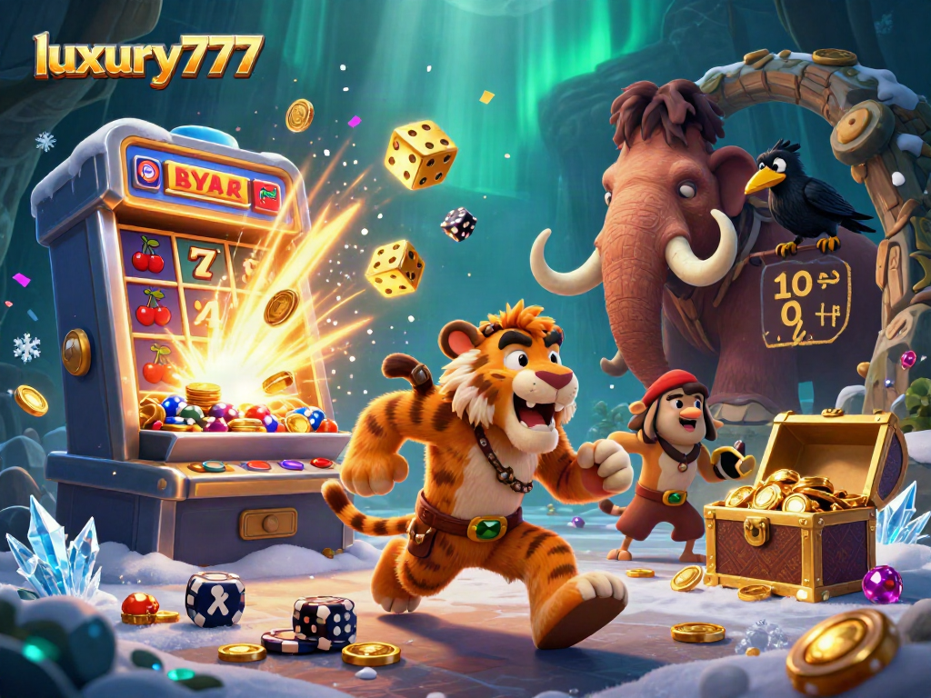 Menampilkan aksi di luxury777 dengan duo tikus sabertooth dan pria gua bermain kasino prasejarah.