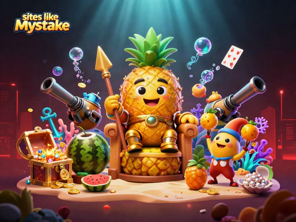 Spin and win at sites like mystake with vibrant casino-themed 3D illustration!
