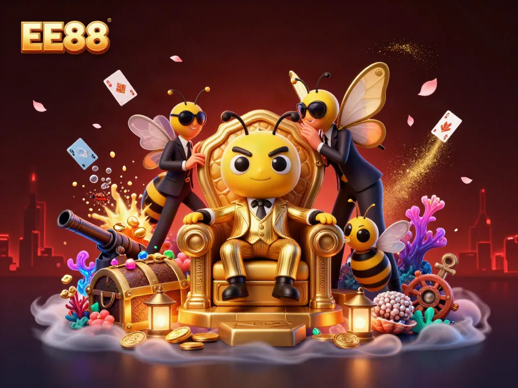 Experience the EE88 excitement with a vibrant casino-themed scene featuring a bumblebee mob boss!