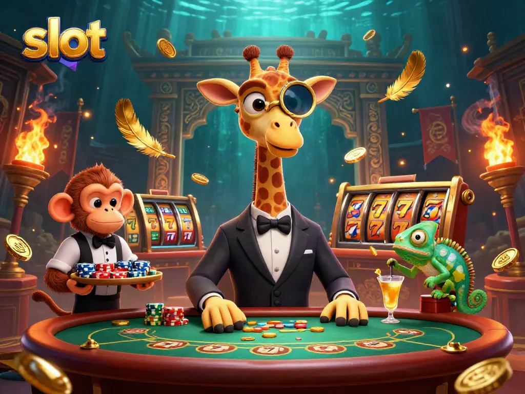 Engaging slot gameplay with a high-roller giraffe at a dynamic casino scene.