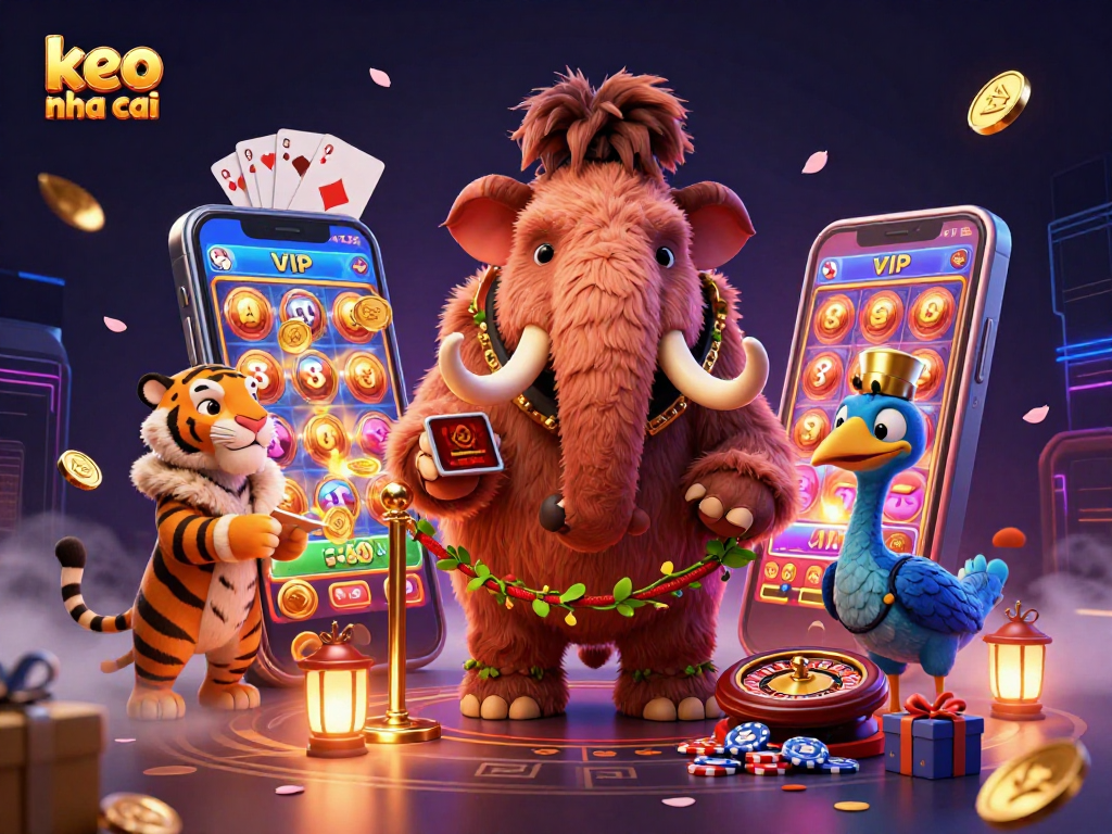 Experience thrilling keo nha cai adventures with animated casino characters and vibrant gaming elements.