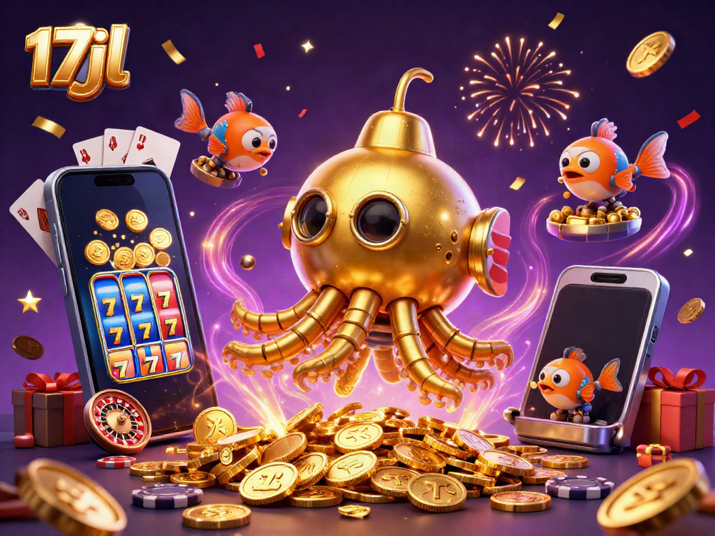 Experience the thrill with 17jl as the golden kraken submarine reveals treasures in a captivating scene.