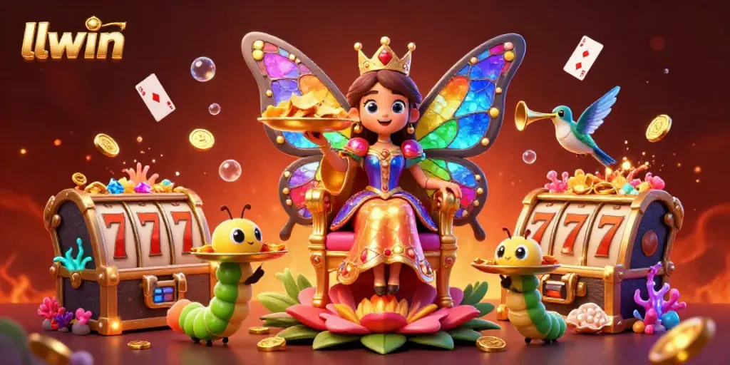 Experience thrilling slots at llwin with a vibrant butterfly queen and dynamic gaming elements.