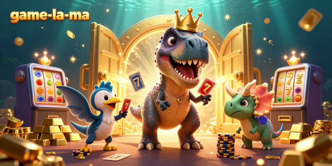 Experience thrilling play at game-la-ma with vibrant 3D characters, slot machines, and vibrant jewels.