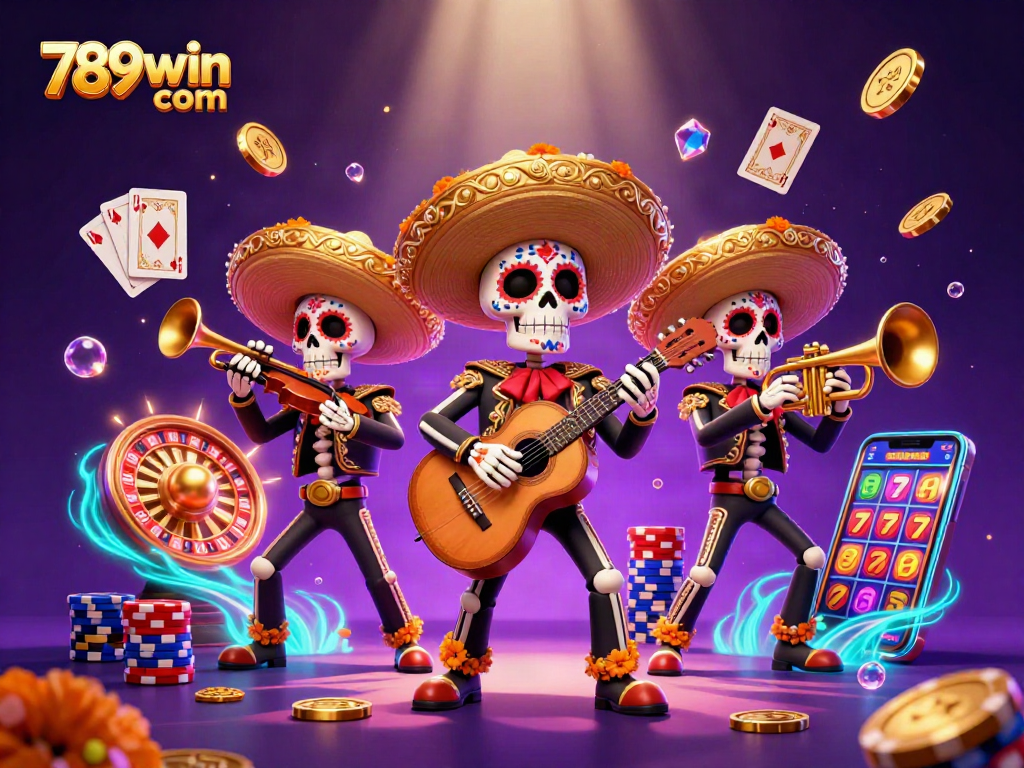 Experience thrilling gameplay with 789win com featuring vibrant Dia de los Muertos mariachi characters.
