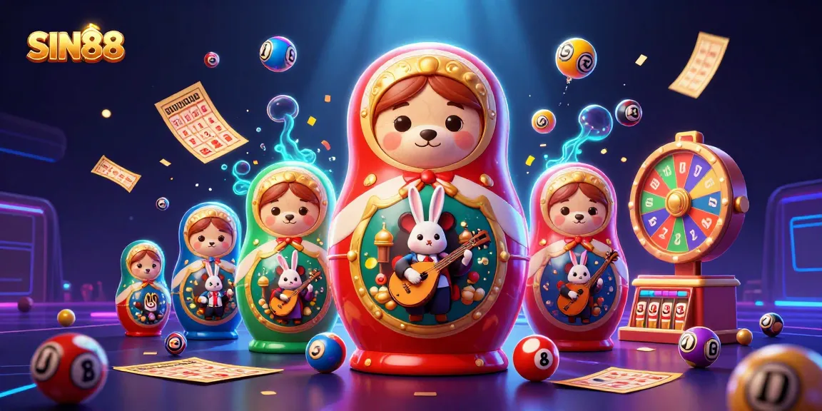 SIN88 reveals exciting casino moments with dynamic bears and vibrant game elements in this 3D illustration