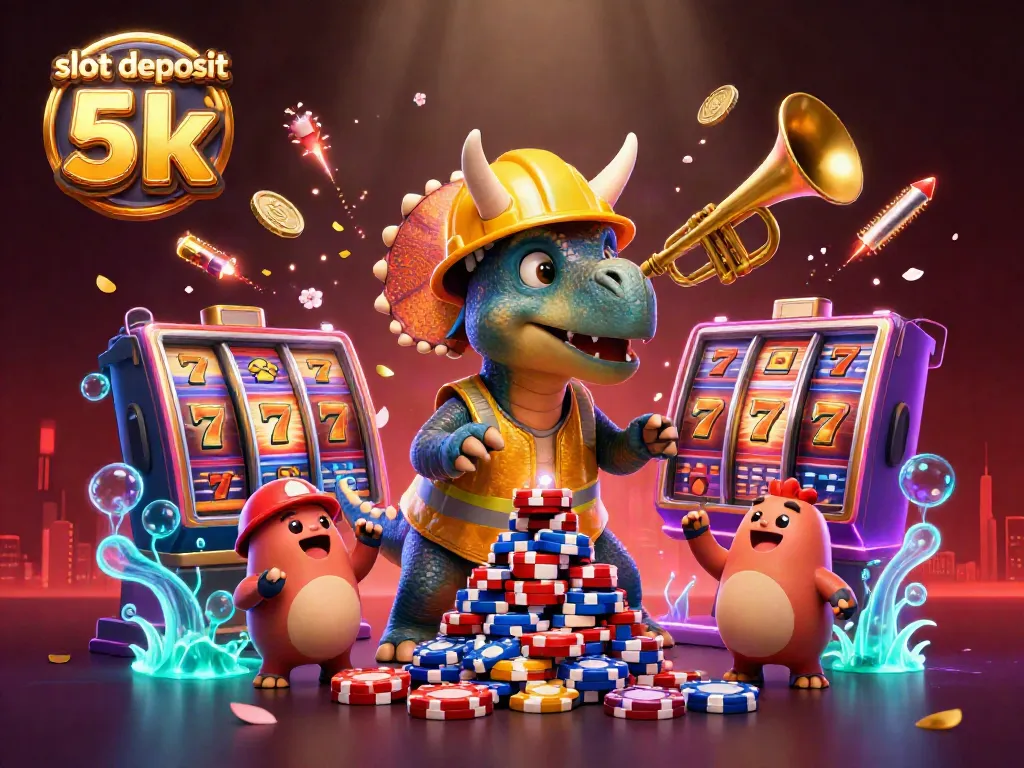 Experience the thrill of slot deposit 5k with vibrant casino characters celebrating gameplay wins!