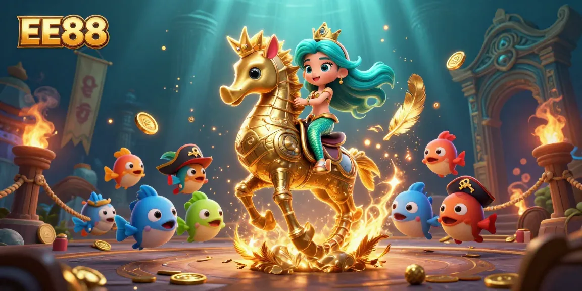 Experience immersive gaming with EE88's vibrant underwater casino scene featuring a mermaid and sea creatures.